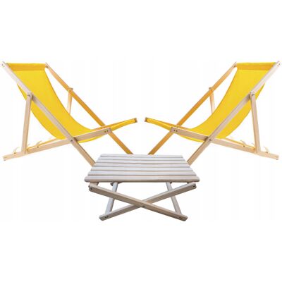 Woodok - 2-Chaises Longues + Table Basse Ensemble De Jardin - Jaune - Bois - Garden furniture set - Publicité Woodok - 2-Chaises Longues + Table Basse Ensemble De Jardin - Jaune - Bois - Garden furniture set - Publicité