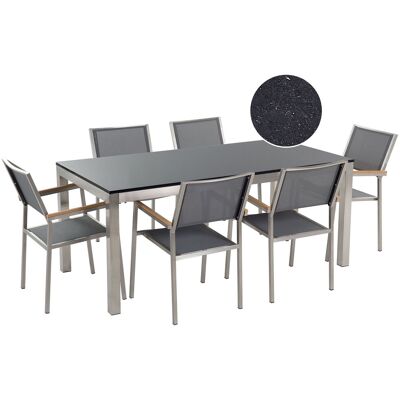 Beliani Table De Jardin Et 6 Chaises 180 X 90 Cm Granit Et Textile Noir Et Gris Grosseto - Publicité Beliani Table De Jardin Et 6 Chaises 180 X 90 Cm Granit Et Textile Noir Et Gris Grosseto - Publicité