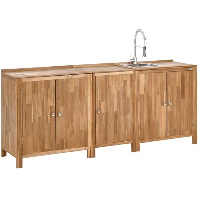 Beliani Ilot De Cuisine Extérieur 3 Pièces Étagères Évier Robinet Acier Argenté Bois - Publicité Beliani Ilot De Cuisine Extérieur 3 Pièces Étagères Évier Robinet Acier Argenté Bois - Publicité