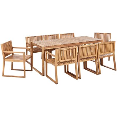 Beliani Ensemble De Jardin En Bois D'Acacia Clair 8 Places Table Et Chaises Sassari - Publicité Beliani Ensemble De Jardin En Bois D'Acacia Clair 8 Places Table Et Chaises Sassari - Publicité