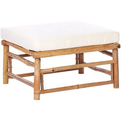 Beliani Pouf Repose-Pieds En Bambou Rembourré Avec Coussin Meuble D'Extérieur Blanc - Publicité Beliani Pouf Repose-Pieds En Bambou Rembourré Avec Coussin Meuble D'Extérieur Blanc - Publicité