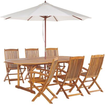 Ensemble de repas extérieur en acacia légère Beliani - Design rustique - Publicité Ensemble de repas extérieur en acacia légère Beliani - Design rustique - Publicité