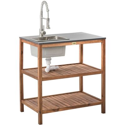 Beliani Ilot De Cuisine D'Extérieur En Bois D'Acacia 80 X 50 X 83 Cm Avec 2 Ét - Publicité Beliani Ilot De Cuisine D'Extérieur En Bois D'Acacia 80 X 50 X 83 Cm Avec 2 Ét - Publicité