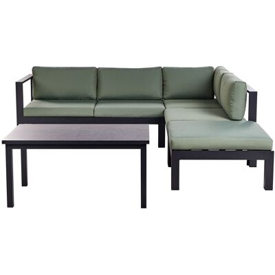 Beliani Salon De Jardin 5 Places Canapé Avec Table En Verre Noir Et Coussins Verts Messi - Publicité Beliani Salon De Jardin 5 Places Canapé Avec Table En Verre Noir Et Coussins Verts Messi - Publicité