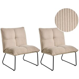 Beliani Lot De 2 Fauteuils Rembourrés En Velours Côtelé Salle À Manger Beige Bjasta - Publicité Beliani Lot De 2 Fauteuils Rembourrés En Velours Côtelé Salle À Manger Beige Bjasta - Publicité