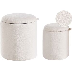 Beliani Lot De 2 Poufs Avec Rangement En Bouclé Repose-Pieds Ronds Rembourré Blanc Cassé - Publicité Beliani Lot De 2 Poufs Avec Rangement En Bouclé Repose-Pieds Ronds Rembourré Blanc Cassé - Publicité