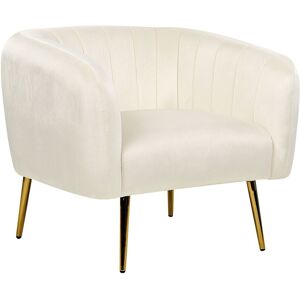 Fauteuil en Velours Beige Crème avec Structure en Métal Doré - Armchair - Publicité Fauteuil en Velours Beige Crème avec Structure en Métal Doré - Armchair - Publicité