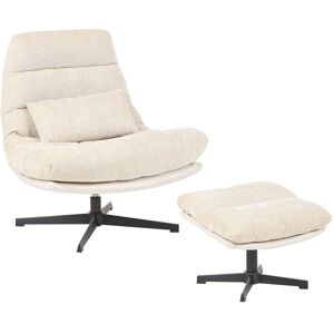 Beliani Fauteuil Avec Repose-Pieds Pivotant En Chenille Pouf Ottoman Base Unique Beige - Publicité Beliani Fauteuil Avec Repose-Pieds Pivotant En Chenille Pouf Ottoman Base Unique Beige - Publicité