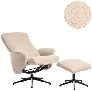 Beliani Fauteuil Incline Moderne Retro En Bouclé Avec Repose-Pied Pivotant Beige Japet - Publicité Beliani Fauteuil Incline Moderne Retro En Bouclé Avec Repose-Pied Pivotant Beige Japet - Publicité