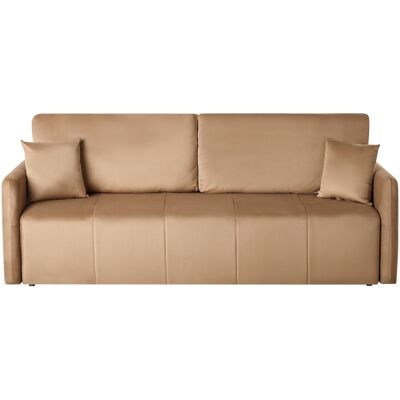 Beliani Canapé Moderne 3 Places En Velours Avec Coussins Fonction Couchage Marron Clair - Publicité Beliani Canapé Moderne 3 Places En Velours Avec Coussins Fonction Couchage Marron Clair - Publicité