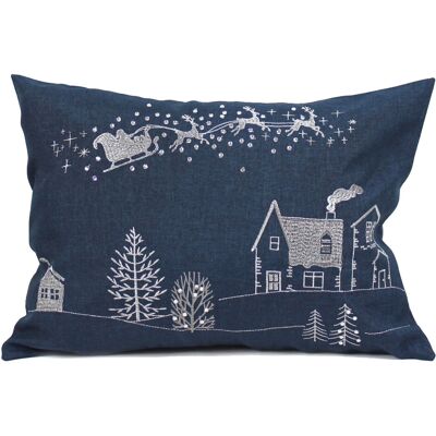 Peggy Wilkins Textiles Coussin De Noël Brodé Santa En Marine/argent - 33cm X 45cm - Publicité Peggy Wilkins Textiles Coussin De Noël Brodé Santa En Marine/argent - 33cm X 45cm - Publicité