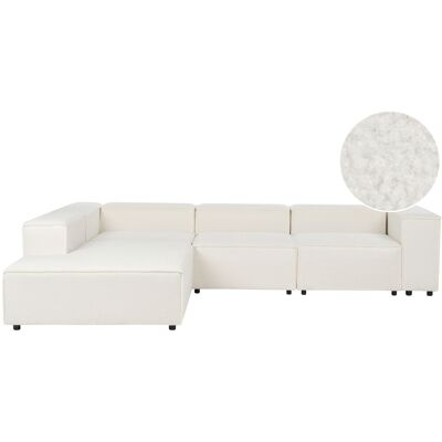 Beliani Canapé D'Angle À Droite Moderne 4 Places Modulable Pieds Noirs Bouclé Blanc - Publicité Beliani Canapé D'Angle À Droite Moderne 4 Places Modulable Pieds Noirs Bouclé Blanc - Publicité