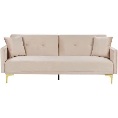 Beliani Canapé Convertible Velours Beige 3 Places - Sofá Cama - Publicité Beliani Canapé Convertible Velours Beige 3 Places - Sofá Cama - Publicité