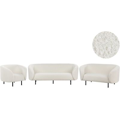Beliani Ensemble De Salon Canapés 2 + 3 Places Et Fauteuil En Tissu Bouclé Blanc Avec Pi - Publicité Beliani Ensemble De Salon Canapés 2 + 3 Places Et Fauteuil En Tissu Bouclé Blanc Avec Pi - Publicité