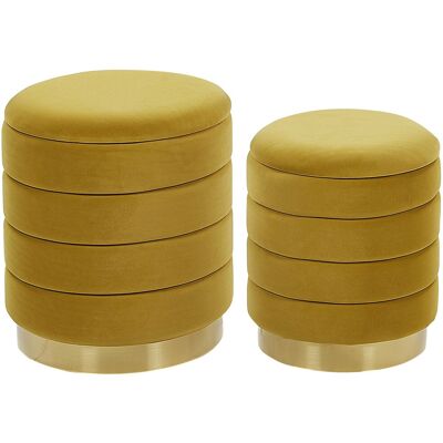Beliani Set De 2 Poufs Avec Rangement En Velours Et Acier Jaune Moutarde Et Doré - Publicité Beliani Set De 2 Poufs Avec Rangement En Velours Et Acier Jaune Moutarde Et Doré - Publicité