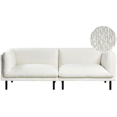 Beliani Canapé 3 Places Rembourré Pieds En Bois Mobilier Salon Tissu Bouclé Blanc Cassé - Publicité Beliani Canapé 3 Places Rembourré Pieds En Bois Mobilier Salon Tissu Bouclé Blanc Cassé - Publicité