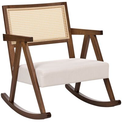 Beliani Fauteuil À Bascule En Tissu Rembourré Structure En Bois D'Hévéa Dossier Viennois - Publicité Beliani Fauteuil À Bascule En Tissu Rembourré Structure En Bois D'Hévéa Dossier Viennois - Publicité