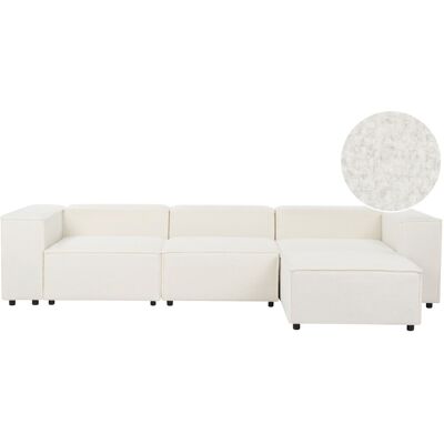 Beliani Canapé Moderne Modulable 3 Places Avec Ottoman Pouf Avec Pieds Noirs Bouclé Blan - Publicité Beliani Canapé Moderne Modulable 3 Places Avec Ottoman Pouf Avec Pieds Noirs Bouclé Blan - Publicité