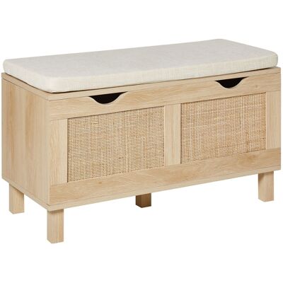 Beliani Banc De Rangement Boho En Bois D'Ingénierie Façades Tressées Bois Clair - Publicité Beliani Banc De Rangement Boho En Bois D'Ingénierie Façades Tressées Bois Clair - Publicité
