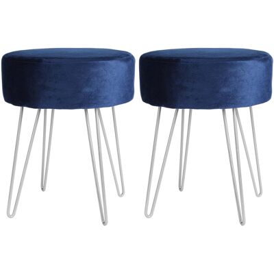 Harbour Housewares 2x Bleu/argent H40 X D35cm Rond Repose-Pieds En Velours Ottoman Tabouret Pouf - Publicité Harbour Housewares 2x Bleu/argent H40 X D35cm Rond Repose-Pieds En Velours Ottoman Tabouret Pouf - Publicité