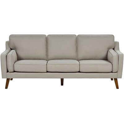 Canapé 3 places Beige Tissu Pieds en Chêne Style Mid-Century Classique - Publicité Canapé 3 places Beige Tissu Pieds en Chêne Style Mid-Century Classique - Publicité