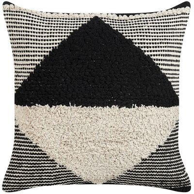 Coussin en Coton Beige et Noir - 50x50cm Décor Boho Tissé à la Main - Publicité Coussin en Coton Beige et Noir - 50x50cm Décor Boho Tissé à la Main - Publicité