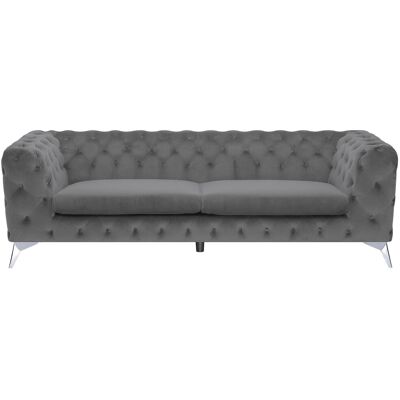 Canapé Chesterfield 3 places en velours gris - Publicité Canapé Chesterfield 3 places en velours gris - Publicité