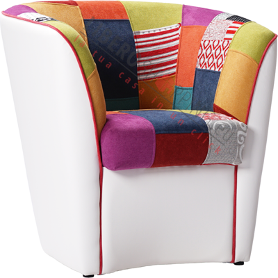 Liberoshopping Fauteuil Valentina En Éco-Cuir Blanc Et Assise En Tissu Patchwork - Publicité Liberoshopping Fauteuil Valentina En Éco-Cuir Blanc Et Assise En Tissu Patchwork - Publicité