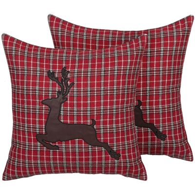 Ensemble de 2 coussins décoratifs rouges avec motif de renne - Accessoires de décoration - Publicité Ensemble de 2 coussins décoratifs rouges avec motif de renne - Accessoires de décoration - Publicité