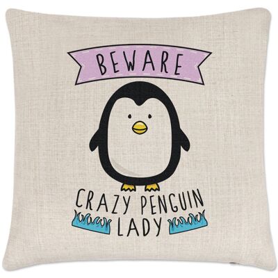 Gift Base Attention Femme Pingouin Folle Housse De Coussin En Lin - Animal Drôle - Publicité Gift Base Attention Femme Pingouin Folle Housse De Coussin En Lin - Animal Drôle - Publicité
