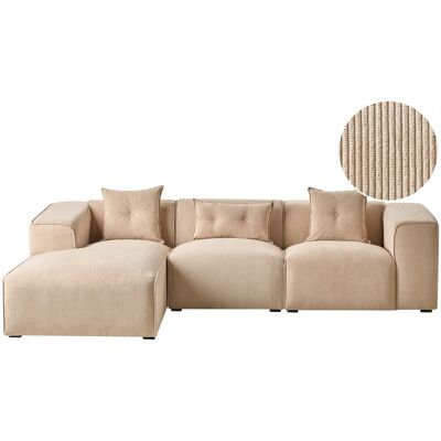 Beliani Canapé D'Angle Côté Droit 3 Places Avec Coussins En Velours Côtelé Beige Do - Publicité Beliani Canapé D'Angle Côté Droit 3 Places Avec Coussins En Velours Côtelé Beige Do - Publicité