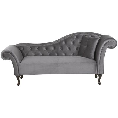 Beliani - Chaise Longue Côté Droit - Lattes - Velours, Gris - Publicité Beliani - Chaise Longue Côté Droit - Lattes - Velours, Gris - Publicité