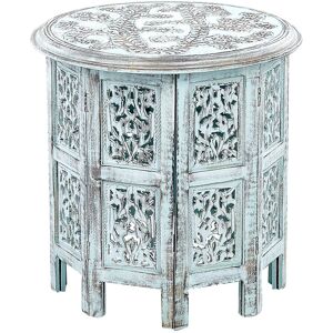 Table d'appoint ronde bleue en bois de manguier - Style vintage rustique - Publicité Table d'appoint ronde bleue en bois de manguier - Style vintage rustique - Publicité