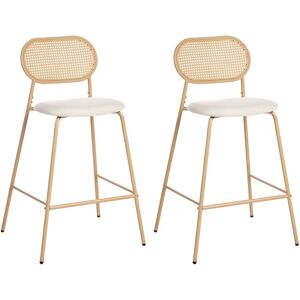 Beliani Lot De 2 Chaises De Bar Dossier En Rotin Rembourrés Tabourets De Comptoir Bois - Publicité Beliani Lot De 2 Chaises De Bar Dossier En Rotin Rembourrés Tabourets De Comptoir Bois - Publicité