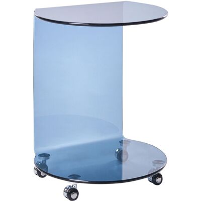 Beliani Table D'Appoint Minimaliste En Verre Trempé 57 X 45 Cm Avec Roulettes Bleu Minto - Publicité Beliani Table D'Appoint Minimaliste En Verre Trempé 57 X 45 Cm Avec Roulettes Bleu Minto - Publicité