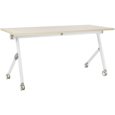 Beliani Bendi - Bureau Pliable en Acier - Blanc & Bois Clair - 160x60cm - Publicité Beliani Bendi - Bureau Pliable en Acier - Blanc & Bois Clair - 160x60cm - Publicité