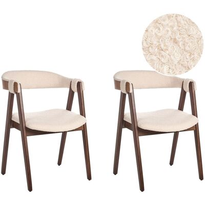 Beliani Lot De 2 Chaises De Salle À Manger En Bouclé Assise Tapissée Bois Foncé Et Beige - Publicité Beliani Lot De 2 Chaises De Salle À Manger En Bouclé Assise Tapissée Bois Foncé Et Beige - Publicité