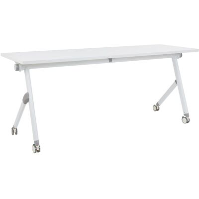 Beliani Bureau Pliant Rectangulaire À Roulettes Mobile 180x60cm Métallique Blanc - Publicité Beliani Bureau Pliant Rectangulaire À Roulettes Mobile 180x60cm Métallique Blanc - Publicité