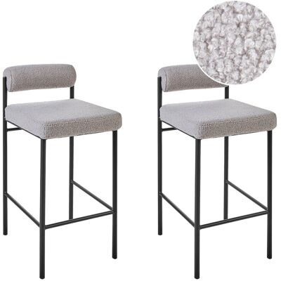 Beliani Lot De 2 Chaises De Bar Sans Accoudoirs Avec Dossier Boudin En Tissu Bouclé Gris - Publicité Beliani Lot De 2 Chaises De Bar Sans Accoudoirs Avec Dossier Boudin En Tissu Bouclé Gris - Publicité