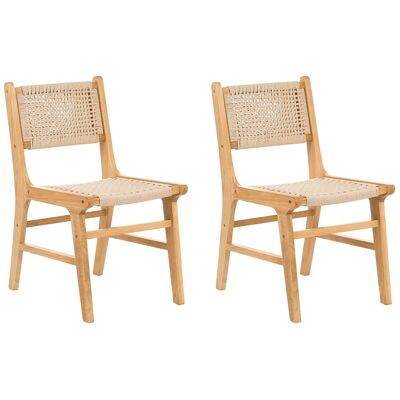 Beliani Lot De 2 Chaises De Salle À Manger Boho En Bois Et Corde De Papier Tressé Marron - Publicité Beliani Lot De 2 Chaises De Salle À Manger Boho En Bois Et Corde De Papier Tressé Marron - Publicité
