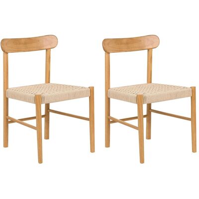 Beliani Lot De 2 Chaises De Salle À Manger Rétro Sans Accoudoirs En Bois D'Hévéa Et Cord - Publicité Beliani Lot De 2 Chaises De Salle À Manger Rétro Sans Accoudoirs En Bois D'Hévéa Et Cord - Publicité