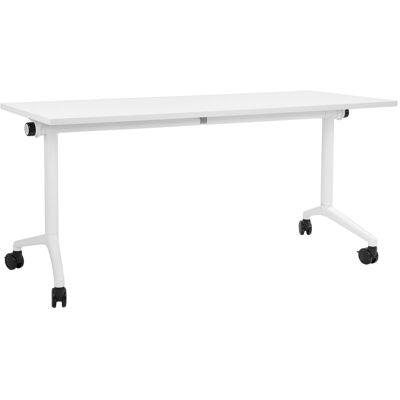 Beliani Bureau Pliable 160x60cm Rectangulaire À Roulettes Mobile Cadre Métallique Blanc - Publicité Beliani Bureau Pliable 160x60cm Rectangulaire À Roulettes Mobile Cadre Métallique Blanc - Publicité
