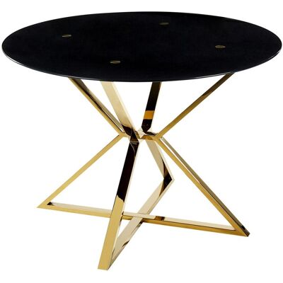 Beliani Table À Manger Noir Et Doré En Verre Et Acier 105 Cm Base En X Forme Sablier Bo - Publicité Beliani Table À Manger Noir Et Doré En Verre Et Acier 105 Cm Base En X Forme Sablier Bo - Publicité