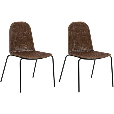 Beliani Lot De 2 Chaises Bohème Dossier Et Assise En Rotin Sans Accoudoirs Pieds En Fer - Publicité Beliani Lot De 2 Chaises Bohème Dossier Et Assise En Rotin Sans Accoudoirs Pieds En Fer - Publicité