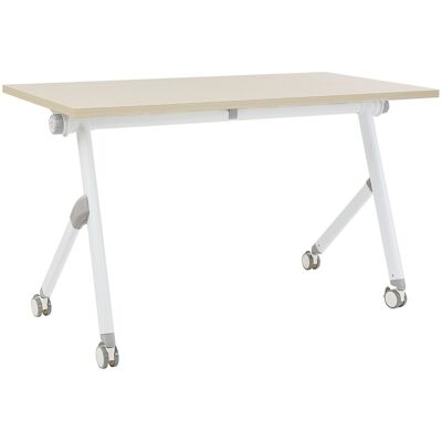 Beliani Bureau Pliant Rectangulaire À Roulettes Mobile 120x60cm Métallique Blanc Et Bois - Publicité Beliani Bureau Pliant Rectangulaire À Roulettes Mobile 120x60cm Métallique Blanc Et Bois - Publicité