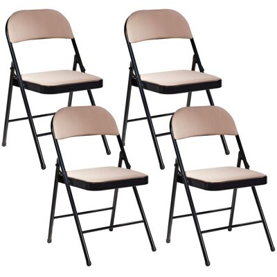 Beliani Lot De 4 Chaises En Métal Pliantes Cadre Noir Et Dossier Beige Sparks - Publicité Beliani Lot De 4 Chaises En Métal Pliantes Cadre Noir Et Dossier Beige Sparks - Publicité