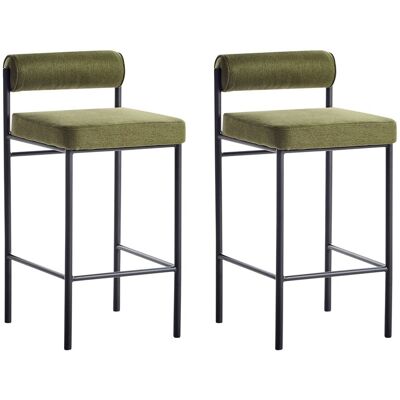 Beliani Lot De 2 Chaises De Bar Sans Accoudoirs Avec Dossier Boudin En Tissu Vert Amaya - Publicité Beliani Lot De 2 Chaises De Bar Sans Accoudoirs Avec Dossier Boudin En Tissu Vert Amaya - Publicité