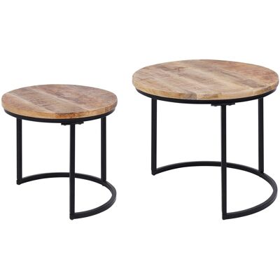 Beliani Lot De 2 Tables Basses Gigognes En Bois De Manguier Clair Et Métal Noir Finition - Publicité Beliani Lot De 2 Tables Basses Gigognes En Bois De Manguier Clair Et Métal Noir Finition - Publicité
