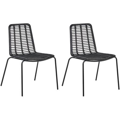 Beliani Lot De 2 Chaises Vintage Bohème Dossier Et Assise En Rotin Pieds En Fer Sans Acc - Publicité Beliani Lot De 2 Chaises Vintage Bohème Dossier Et Assise En Rotin Pieds En Fer Sans Acc - Publicité