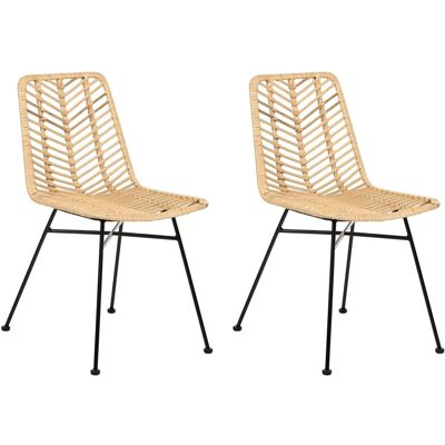 Beliani Lot De 2 Chaises De Salle À Manger Bohème Dossier Et Assise En Rotin Tressé Pied - Publicité Beliani Lot De 2 Chaises De Salle À Manger Bohème Dossier Et Assise En Rotin Tressé Pied - Publicité